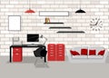 Working Place Modern Office Interior Flat Design Vector Illustration Computer desk workplace concept Workplace concept. Modern hom Royalty Free Stock Photo