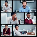 Working with a positive attitude. Composite image of businesspeople in the office. Royalty Free Stock Photo