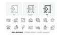 Working process, Building and Petrol station line icons. For web app, printing. Line icons. Vector