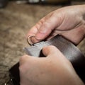 Working process of the leather bag Royalty Free Stock Photo