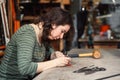 Working process in the leather workshop.