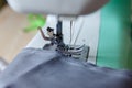 The working process. Sewing machine foot and needle Royalty Free Stock Photo