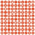 100 working professions icons hexagon orange