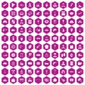 100 working professions icons hexagon violet