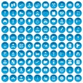 100 working professions icons set blue