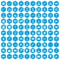 100 working professions icons set blue