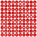 100 working professions icons set red