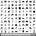 100 working professions icons set, simple style Royalty Free Stock Photo