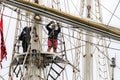 Working In The Rigging On A Tall Ship Royalty Free Stock Photo