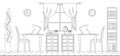 Working room with furniture in a linear style. Sketch of the workplace in the office. Vector