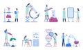 Working scientists. Professional lab research, chemistry laboratory workers and science researchers flat vector
