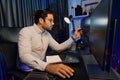 Working smart IT developer pointing data software development on pc. Surmise.