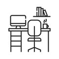 Working space black line icon. Comfortable personal space. For productive work. Pictogram for web page, mobile app, promo. UI UX