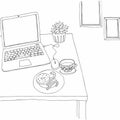 Working space. Vector outlined black and white illustration. Royalty Free Stock Photo