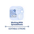 Working with spreadsheets light blue concept icon