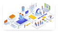 Working time tracking app. Workload management, flat vector isometric illustration.