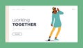 Working Together Landing Page Template. Happy Black Female Character Show Show Positive Gesture, Satisfied Woman