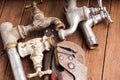Working tools, plumbing, pipes and faucets Royalty Free Stock Photo