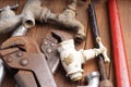 Working tools, plumbing, pipes and faucets Royalty Free Stock Photo