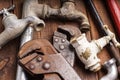 Working tools, plumbing, pipes and faucets Royalty Free Stock Photo