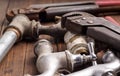 Working tools, plumbing, pipes and faucets Royalty Free Stock Photo