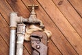 Working tools, plumbing, pipes and faucets Royalty Free Stock Photo