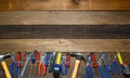 Working tools on wooden background Royalty Free Stock Photo