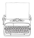 Working Typewriter with paper  hand drawn vector cute art illustration Royalty Free Stock Photo