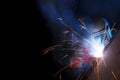 Working welder on black background Royalty Free Stock Photo