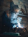 Welder makes welding Royalty Free Stock Photo