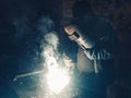 Welder makes welding Royalty Free Stock Photo