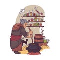 Working Witch, old lady making a magic potion, for your Hallowe