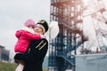 Working woman black coal miner with her child Royalty Free Stock Photo