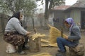 Working women make brooms in traditional way Royalty Free Stock Photo