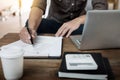 A working wooden desk& x28;table& x29; with notebook computer, coffee cup, Royalty Free Stock Photo