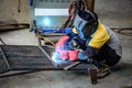 engineer braze iron body in the workshop