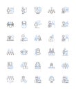 workload management line icons collection. Prioritization, Delegation, Deadlines, Multitasking, Productivity, Efficiency