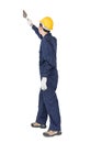 Workman with blue coveralls and hardhat in a uniform holding ste Royalty Free Stock Photo