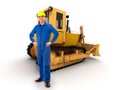 Workman and bulldozer Royalty Free Stock Photo