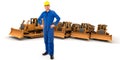 Workman and bulldozers Royalty Free Stock Photo