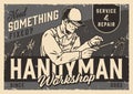 Workman with hand tools monochrome poster Royalty Free Stock Photo