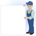 The workman or handyman standing with list of space for text