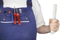 Workman with measurement tool