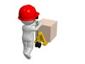 Workman with red hard hat pushing pallet truck