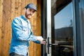 Man repairing door lock Royalty Free Stock Photo