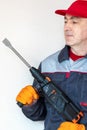 worker, professional with hammer drill, perforator Royalty Free Stock Photo