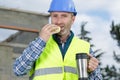 workman taking coffee break Royalty Free Stock Photo