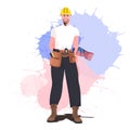 Workman in uniform with USA flag labor day celebration concept construction worker standing pose Royalty Free Stock Photo