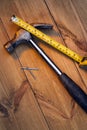 Workmans Tools on Wooden Background