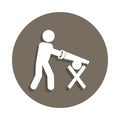 workmanship with a saw icon in badge style. One of Construction Materials collection icon can be used for UI, UX